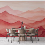 Papel de parede Paisagem abstrata cor-de-rosa com montanhas.