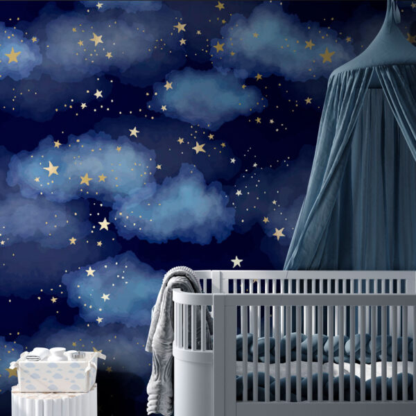 Céu azul com nuvens e estrelas Papel de parede Céu azul com nuvens e estrelas