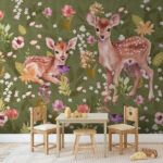 Papel de parede Pintura de um veado com flores