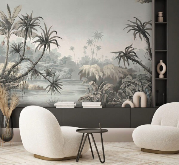 Papel de parede Paisagem tropical em tons suaves