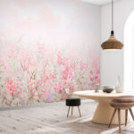 Papel de parede Cena de paisagem floral pastel sonhadora.
