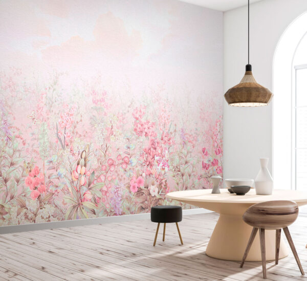 Cena de paisagem floral pastel sonhadora Papel de parede Cena de paisagem floral pastel sonhadora