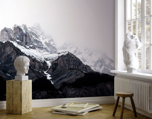 Montanha com neve e árvores Papel de parede Montanha com neve e árvores