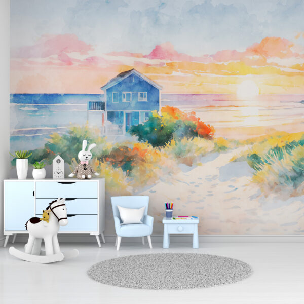 Pintura a aguarela de um pôr do sol sobre um corpo de água Papel de parede Pintura a aguarela de um pôr do sol sobre um corpo de água