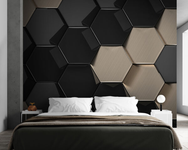 Padrão hexagonal em preto e bege Papel de parede Padrão hexagonal em preto e bege