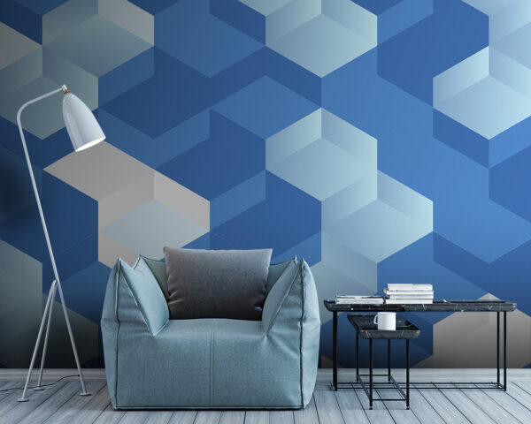 Cubo azul e branco Papel de parede Cubo azul e branco