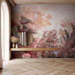 Papel de parede Folhagem tropical com cores suaves.