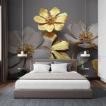 Papel de parede Elegantes flores metálicas representadas artisticamente.