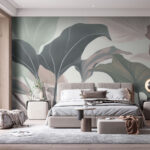 Papel de parede Folhas abstractas em tons pastel.