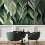 Papel de parede Desenho abstrato de padrão de folhas verdes.