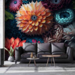 Papel de parede Flores coloridas que florescem com elegância.