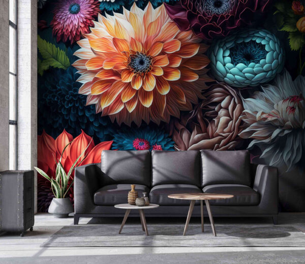 Flores coloridas que florescem com elegância Papel de parede Flores coloridas que florescem com elegância