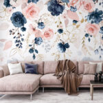 Papel de parede Elegância floral com pastéis suaves.