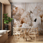 Papel de parede Folhagem tropical em tons sépia.