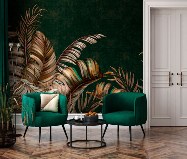 Folhas tropicais num elegante pano de fundo Papel de parede Folhas tropicais num elegante pano de fundo