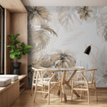 Papel de parede Folhas tropicais sobre fundo branco.