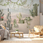 Papel de parede As plantas do deserto decoram os degraus ensolarados.