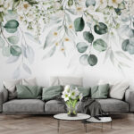 Papel de parede Folhagem elegante e arranjo floral.