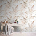 Papel de parede Padrão de flores e folhas