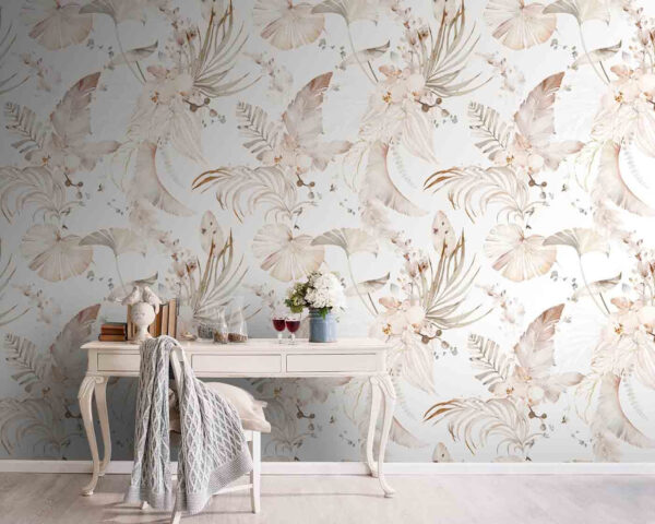 Padrão de flores e folhas Papel de parede Padrão de flores e folhas