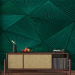 Papel de parede Mosaico verde com padrões geométricos.