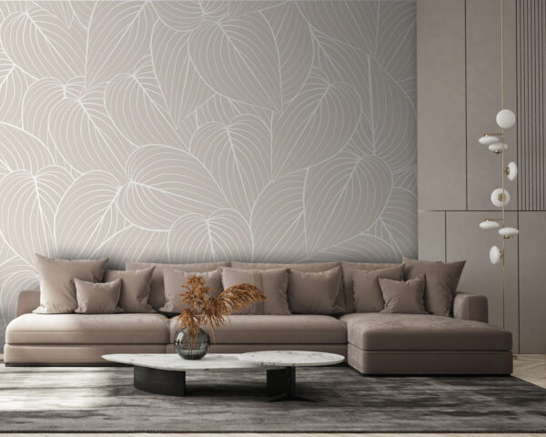 Padrão elegante de folhas em tons suaves Papel de parede Padrão elegante de folhas em tons suaves
