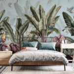 Papel de parede Papel de parede com plantas tropicais e pássaros