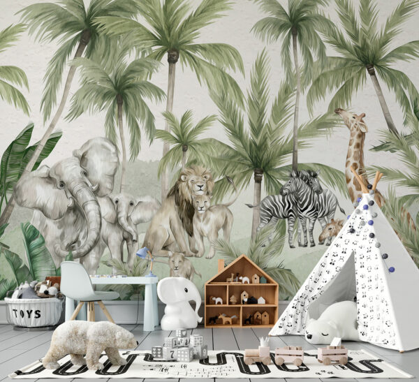 Animais da selva sob as palmeiras Papel de parede Animais da selva sob as palmeiras