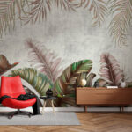 Papel de parede Folhas tropicais em tons pastel
