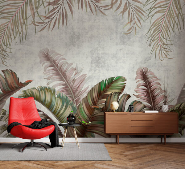 Folhas tropicais em tons pastel Papel de parede Folhas tropicais em tons pastel