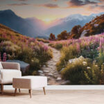 Papel de parede Campo de flores e rochas