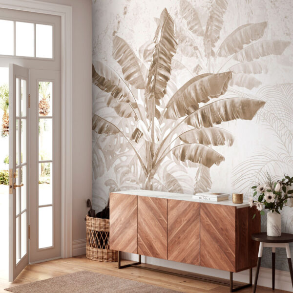 Folhas tropicais em tom sépia Papel de parede Folhas tropicais em tom sépia