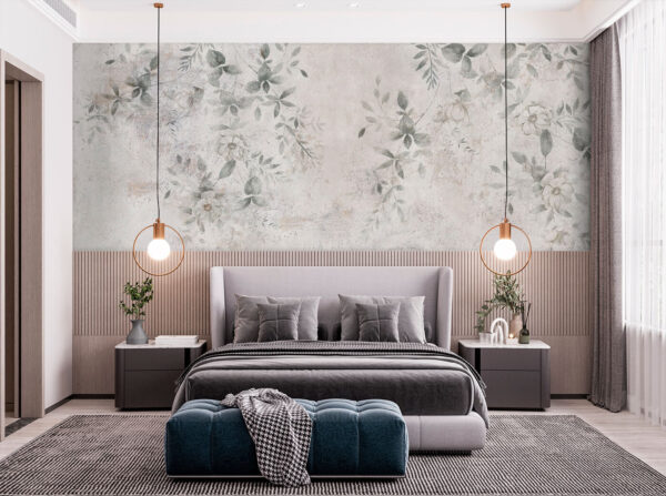 Parede branca com folhas pintadas Papel de parede Parede branca com folhas pintadas