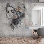 Papel de parede Rosto de mulher com flores