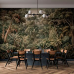 Papel de parede Densa floresta tropical repleta de vegetação luxuriante.