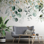 Papel de parede Aguarela botânica com flores.