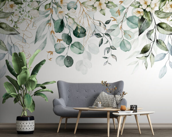 Aguarela botânica com flores Papel de parede Aguarela botânica com flores