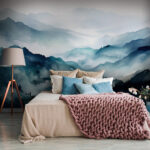 Papel de parede Pintura de montanhas com nevoeiro