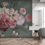 Papel de parede Bouquet elegante com uma borboleta delicada.