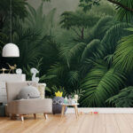 Papel de parede Floresta tropical exuberante com folhagem densa.
