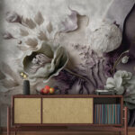 Papel de parede Arte floral elegante em tons suaves.