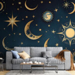 Papel de parede Lua e estrelas sobre um fundo azul