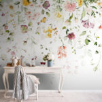 Papel de parede Flores em aguarela com uma elegância delicada.