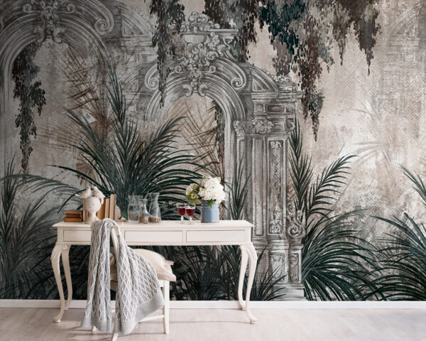 Pintura de uma planta em frente a um arco Papel de parede Pintura de uma planta em frente a um arco