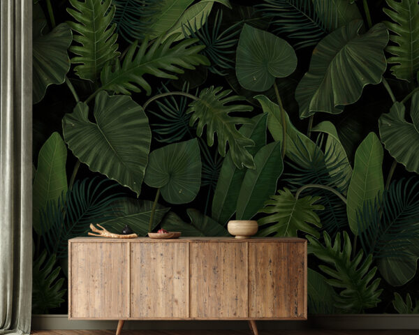 Padrão verde exuberante de folhas tropicais Papel de parede Padrão verde exuberante de folhas tropicais