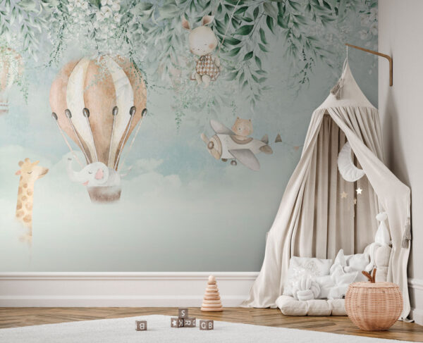 Pintura de um coelho num baloiço Papel de parede Pintura de um coelho num baloiço