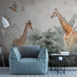 Papel de parede Girafa de pé em frente de folhas