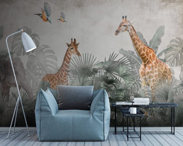 Girafa de pé em frente de folhas Papel de parede Girafa de pé em frente de folhas