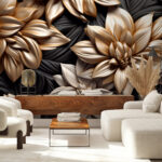Papel de parede Desenho elegante de arte floral metálica