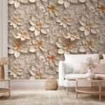 Papel de parede Padrão floral intrincado em bege.